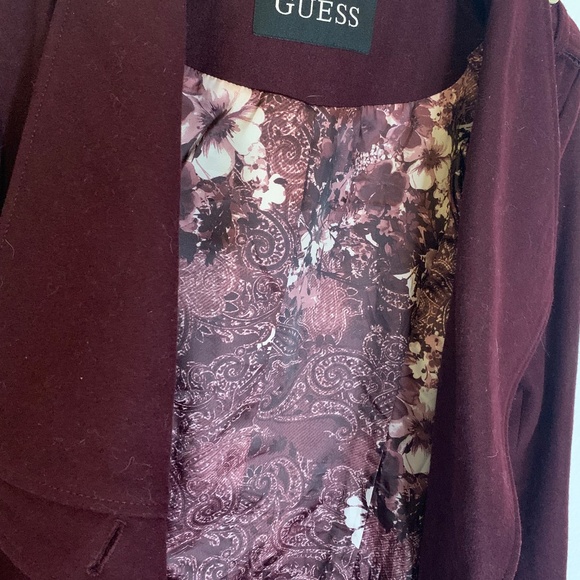 GUESS Burgundy Wrap Coat Gold Buttons | Lined Statement Jacket - Picture 5 of 5